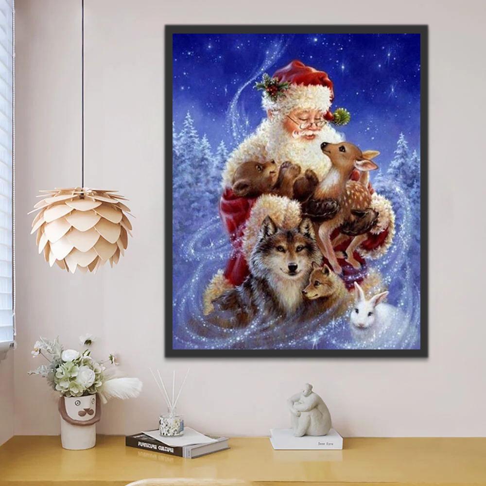 Papá Noel y Lindos Animales Navideños Pintar por Números