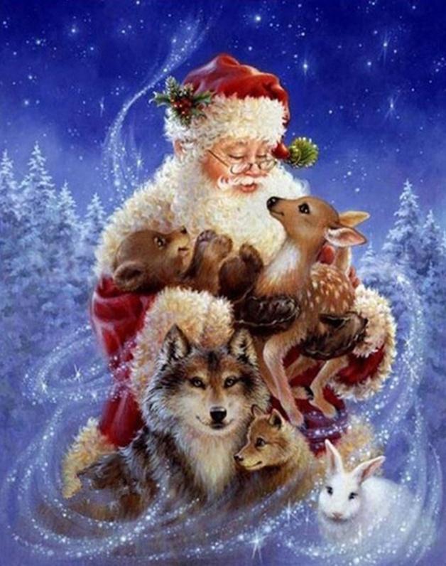 Papá Noel y Lindos Animales Navideños Pintar por Números