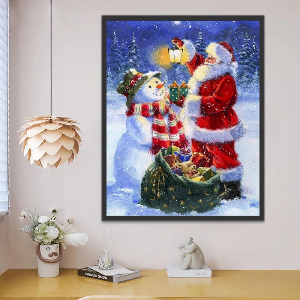 Papá Noel y Muñeco de Nieve en Navidad Pintar por Números