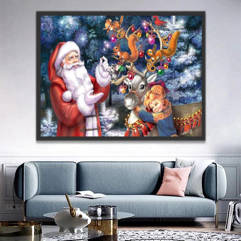 Papá Noel y Niña y Reno de Navidad Pintar por Números