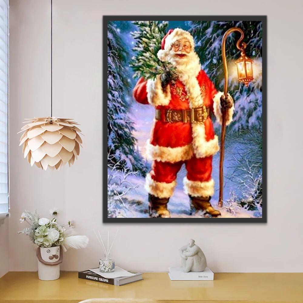 Papá Noel y Pinos por la Noche Pintar por Números