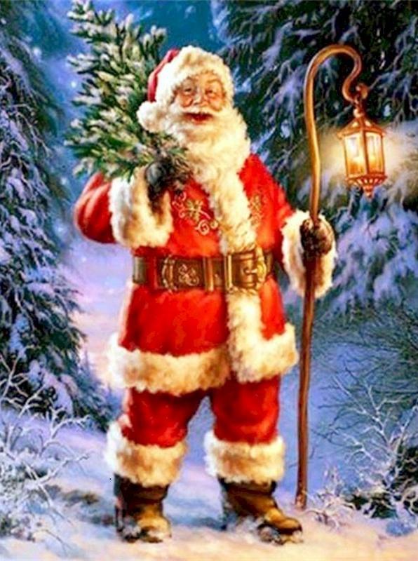 Papá Noel y Pinos por la Noche Pintar por Números
