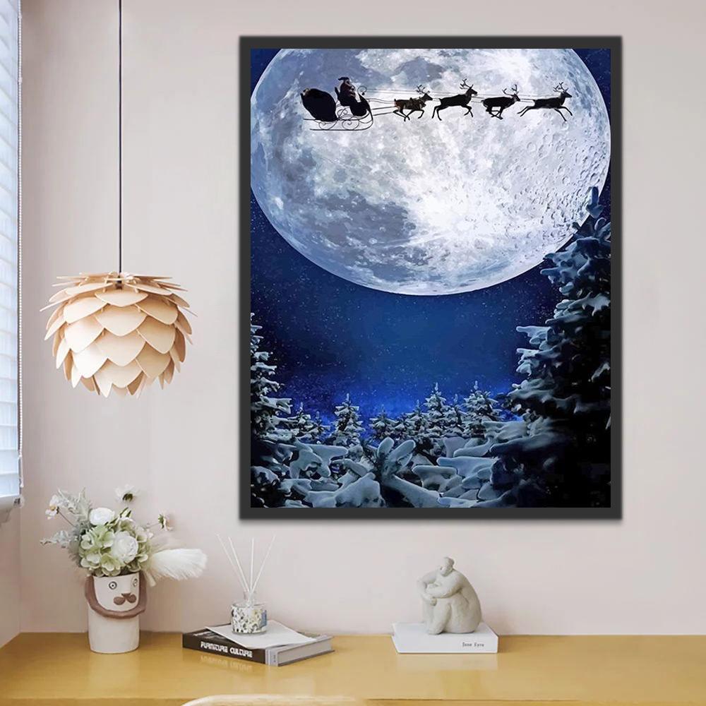 Papá Noel y Renos a la Luz de la Luna Pintar por Números