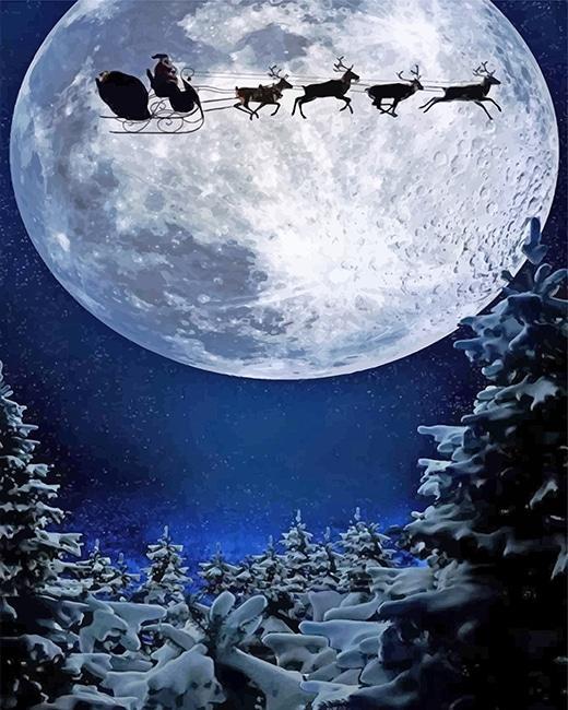 Papá Noel y Renos a la Luz de la Luna Pintar por Números