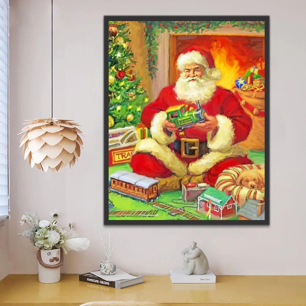 Papá Noel y Tren de Juguete Pintar por Números