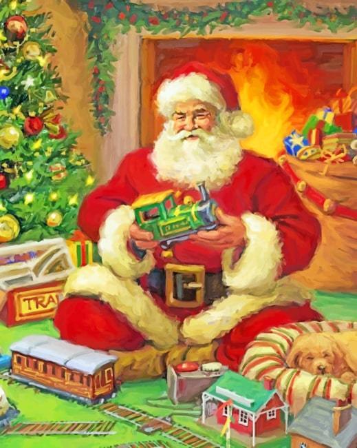 Papá Noel y Tren de Juguete Pintar por Números
