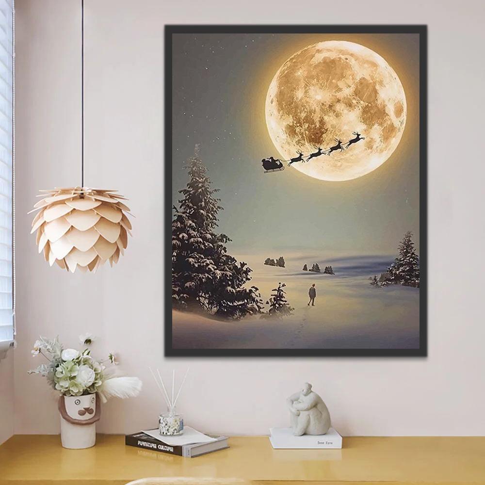 Papá Noel y Trineo a Través de la Luna Pintar por Números