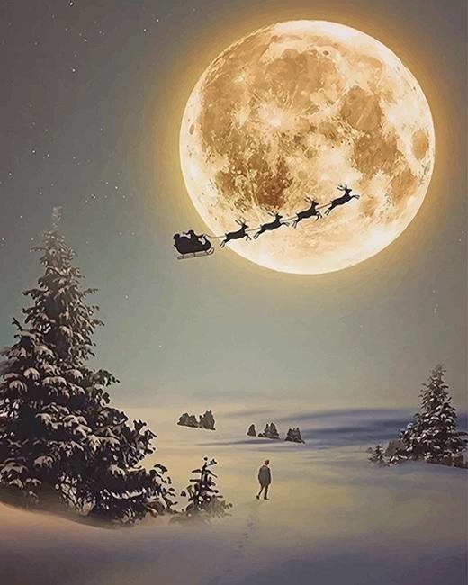 Papá Noel y Trineo a Través de la Luna Pintar por Números