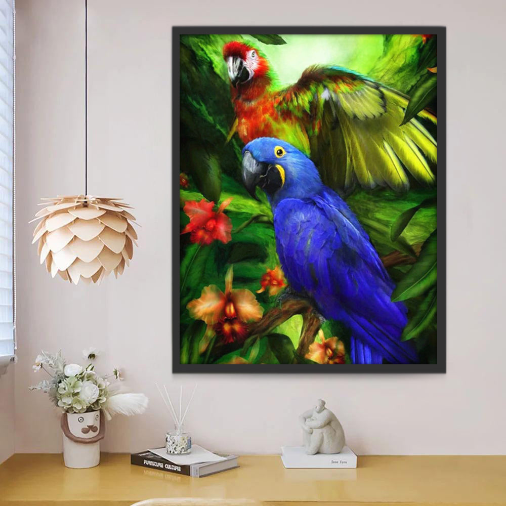 Papagayo Azul y Rojo sobre Árbol Pintar por Números