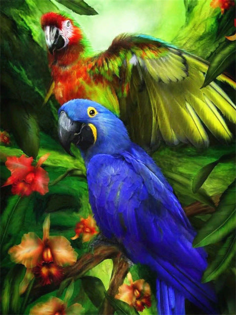 Papagayo Azul y Rojo sobre Árbol Pintar por Números