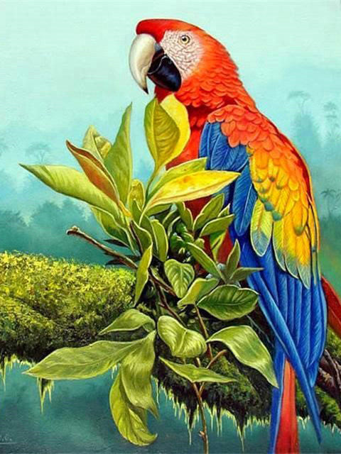 Papagayo con Hojas Verdes Pintar por Números