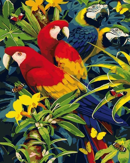 Papagayos en las Plantas Pintar por Números