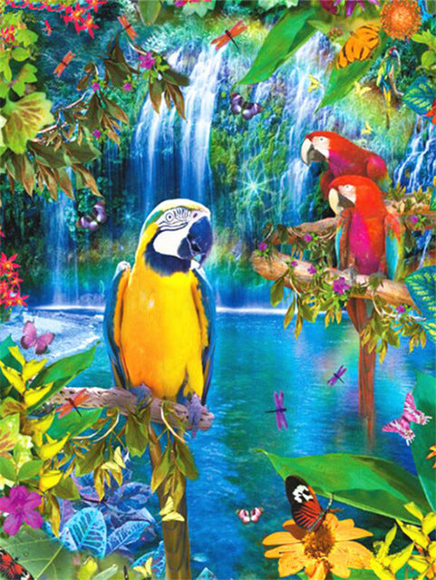 Papagayos y Cascada Pintar por Números