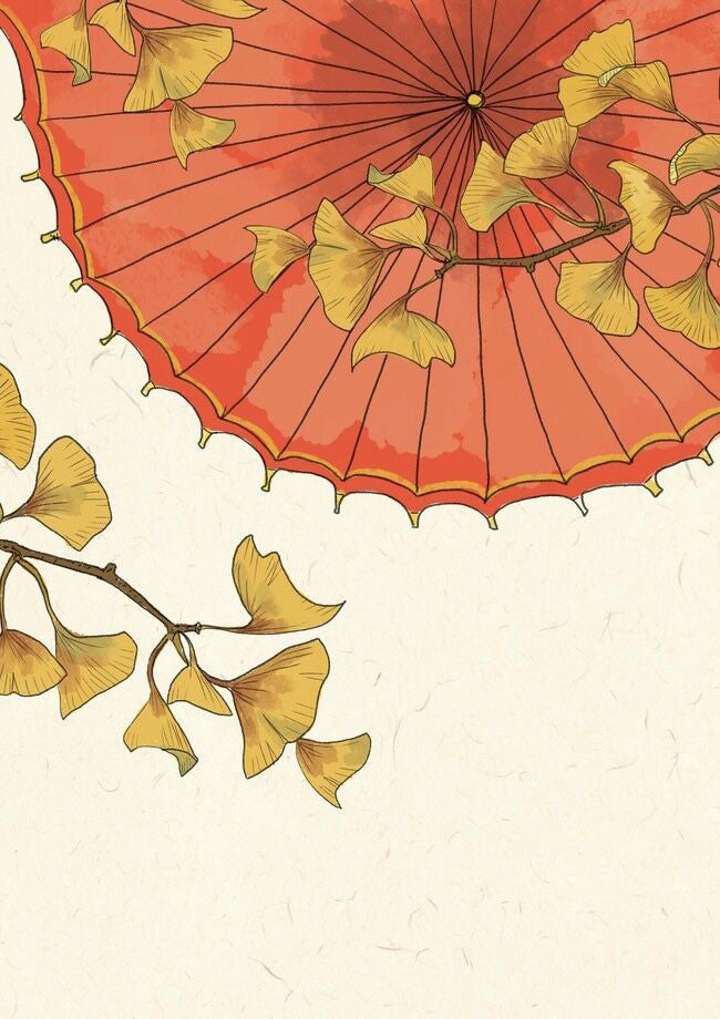 Paraguas de Papel y Ginkgo Biloba Pintar por Números