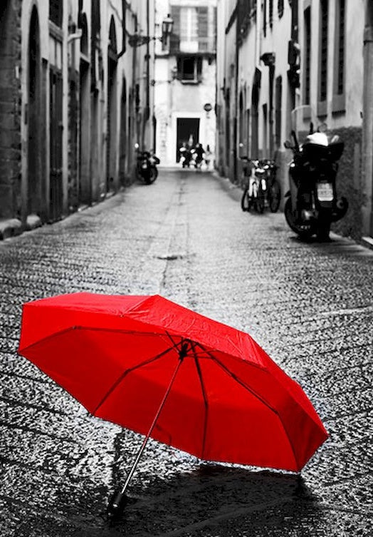 Paraguas Rojo en Callejón Blanco y Negro Pintar por Números