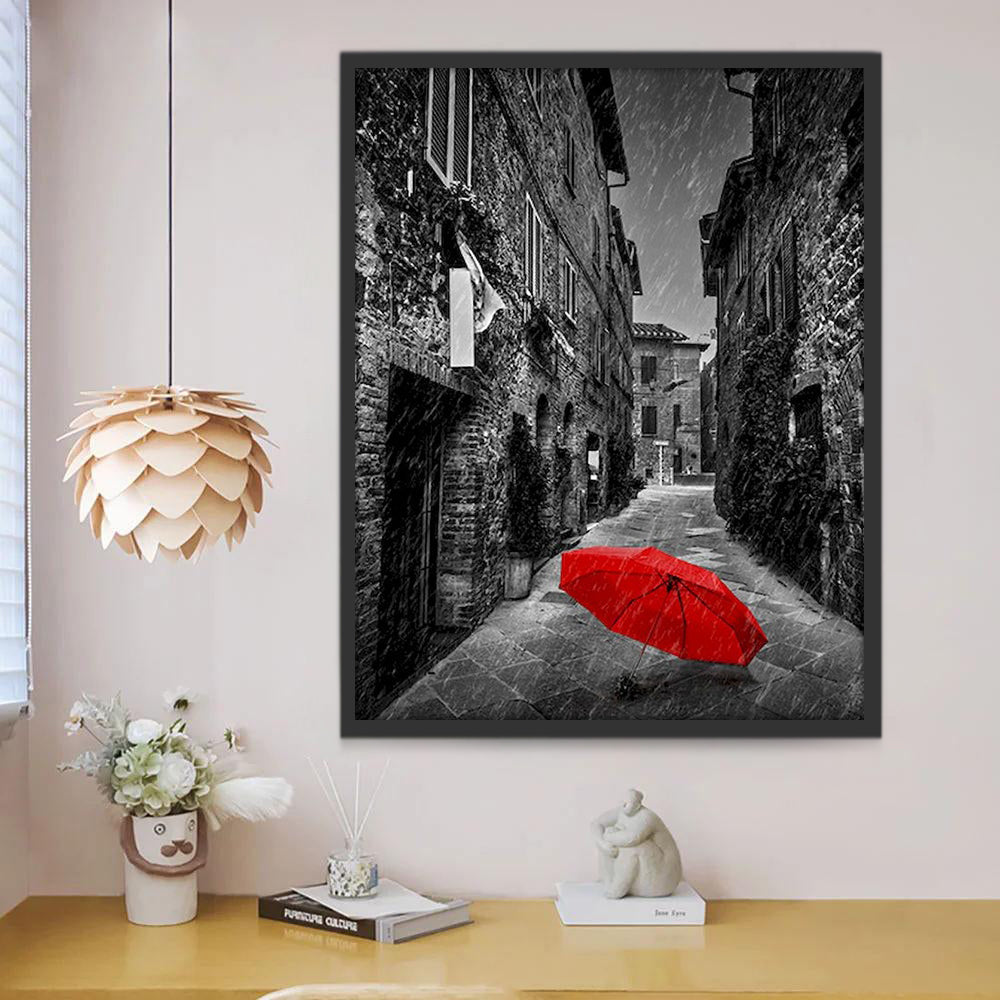 Paraguas Rojo en Callejón Gris Pintar por Números