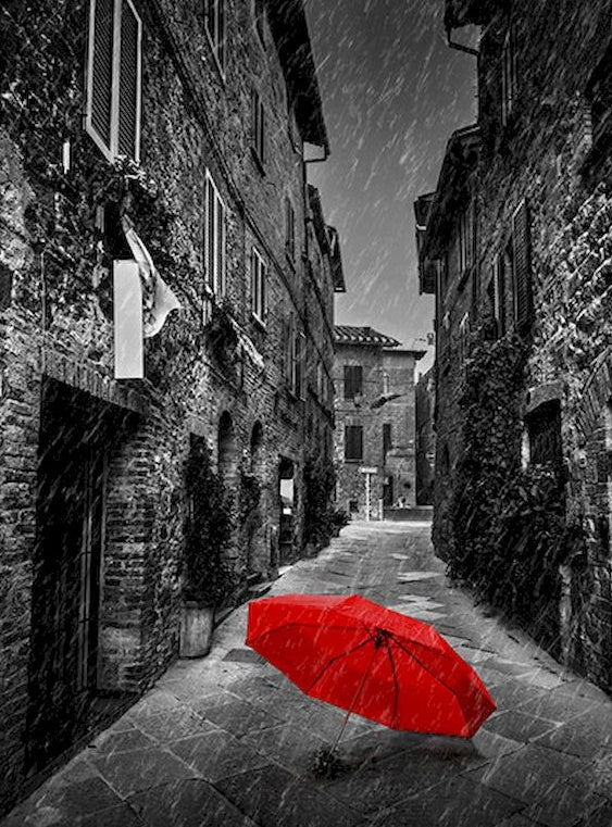 Paraguas Rojo en Callejón Gris Pintar por Números