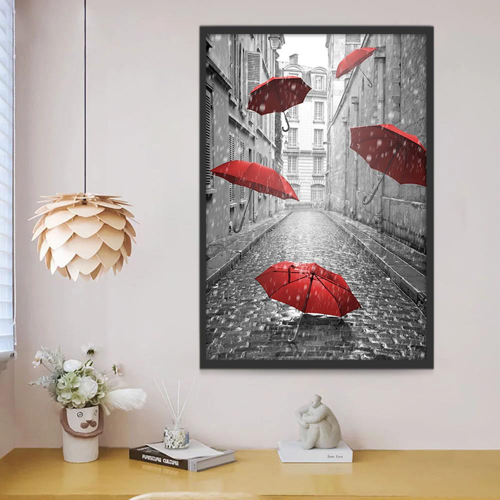 Paraguas Rojo Flotando en la Calle Pintar por Números