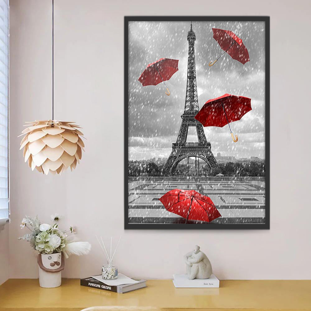 Paraguas y Torre Eiffel en Lluvia Pintar por Números