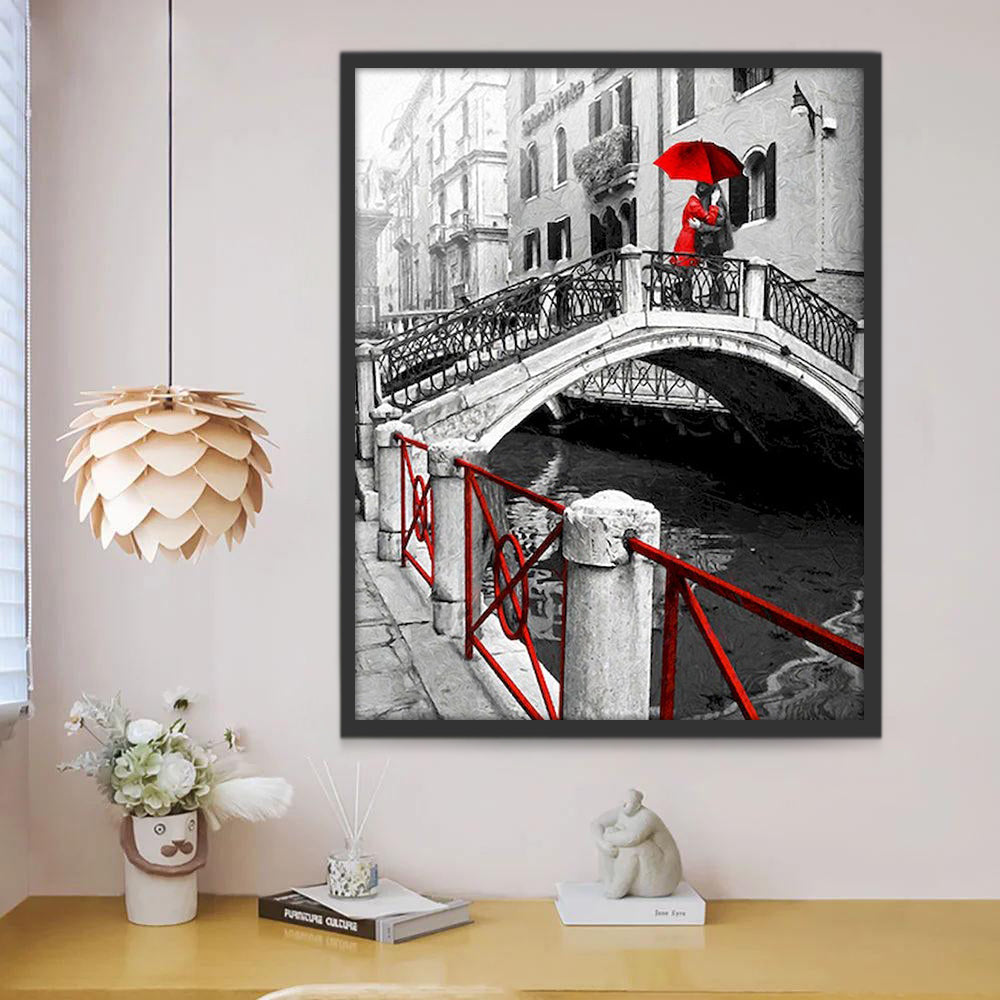 Pareja Abrazándose sobre el Puente Pintar por Números