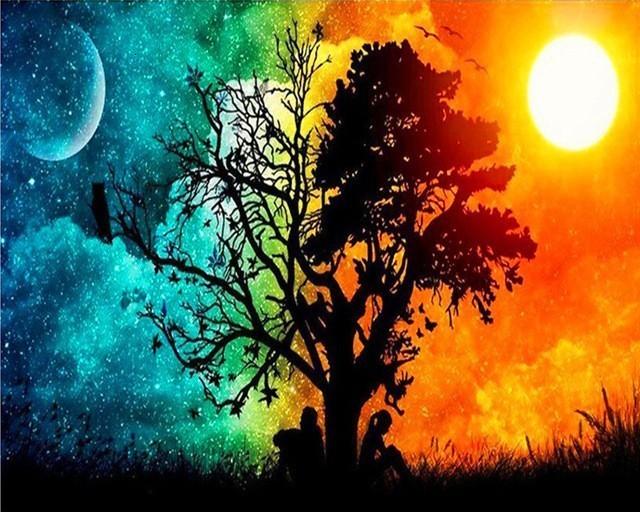 Pareja bajo Árbol del Día y de la Noche Pintar por Números