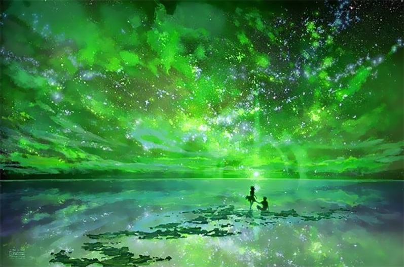 Pareja Bajo Cielo Verde con Estrellas Pintar por Números