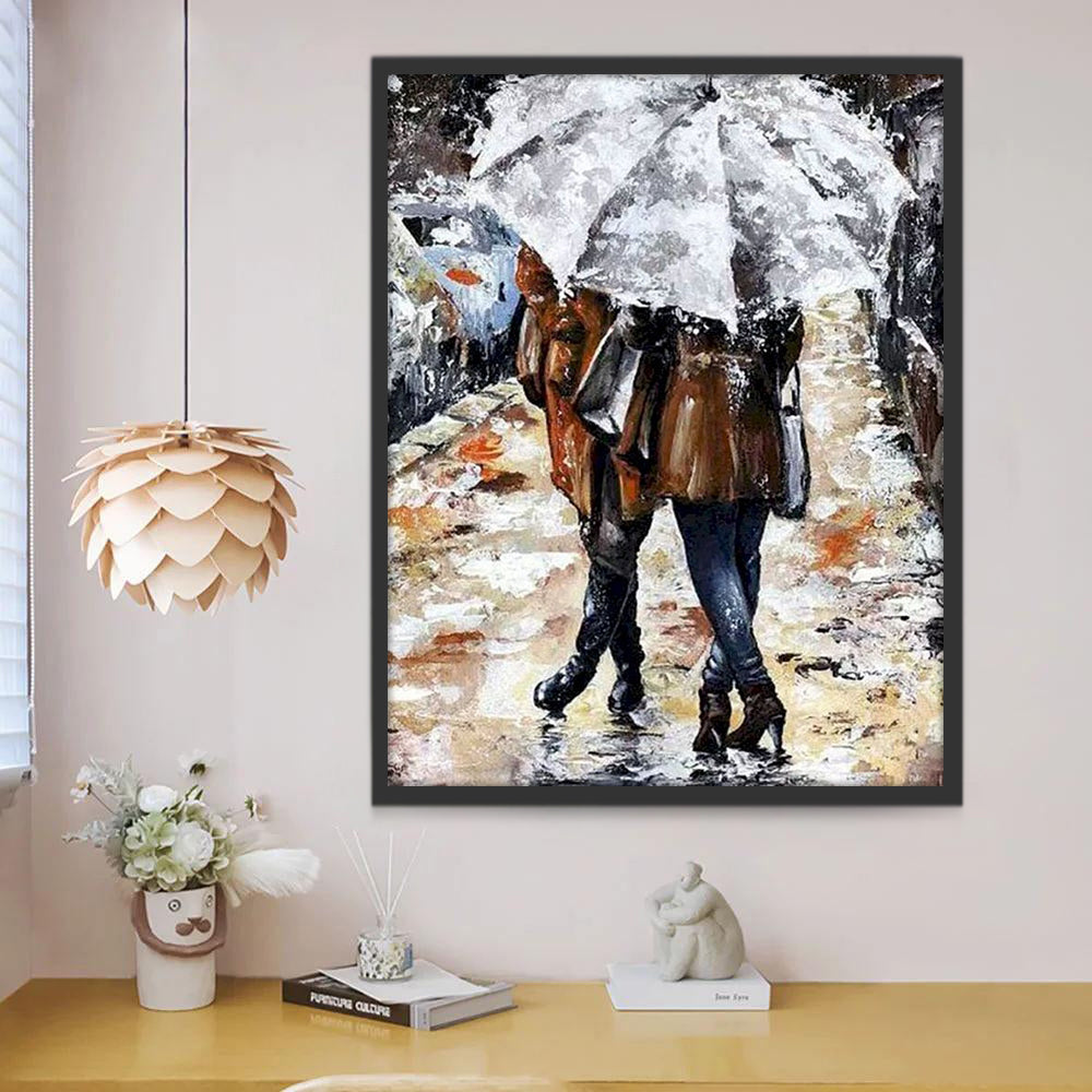 Pareja Bajo Paraguas en la Lluvia Pintar por Números
