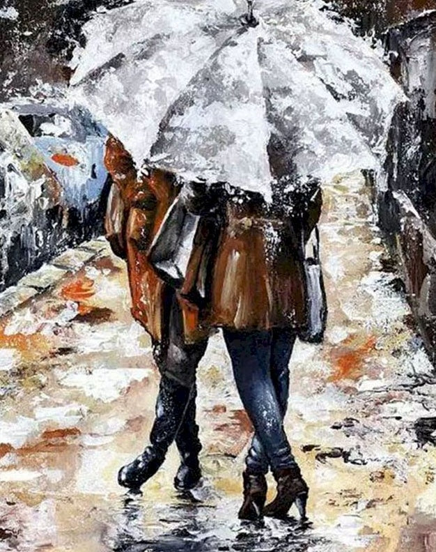 Pareja Bajo Paraguas en la Lluvia Pintar por Números