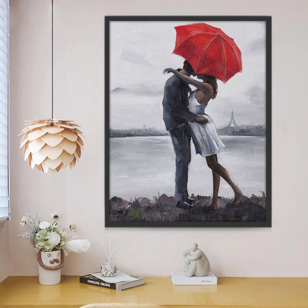 Pareja Bajo Paraguas Rojo Pintar por Números