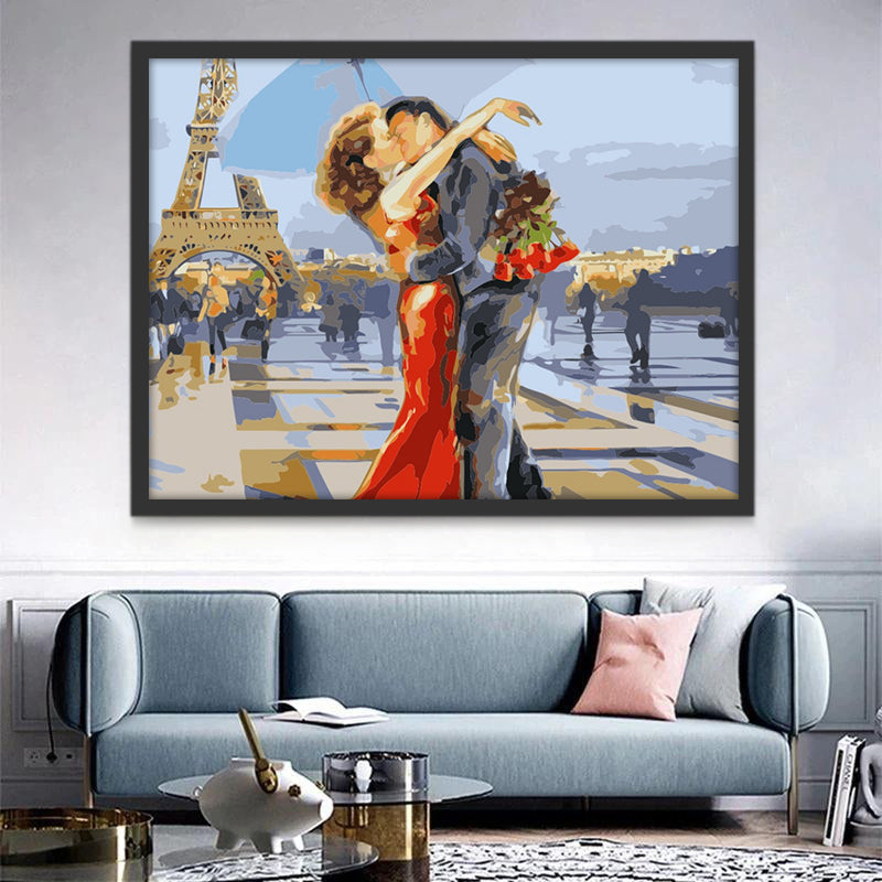 Pareja Besándose en la Calle de París Pintar por Números