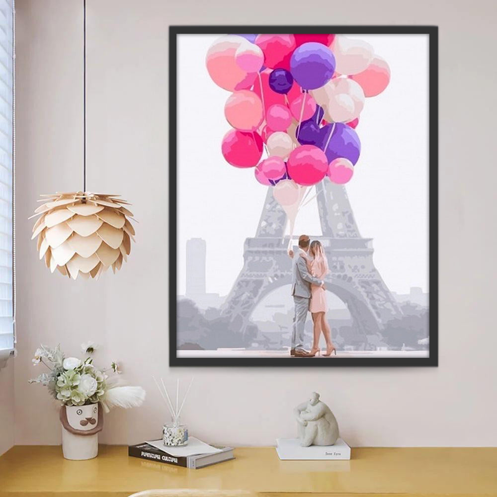 Pareja con Globos Coloridos en París Pintar por Números
