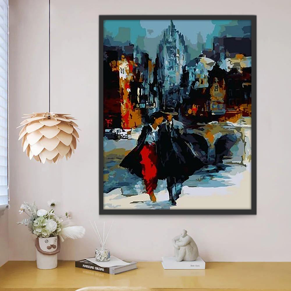 Pareja con Paisaje de Ciudad al Fondo Pintar por Números