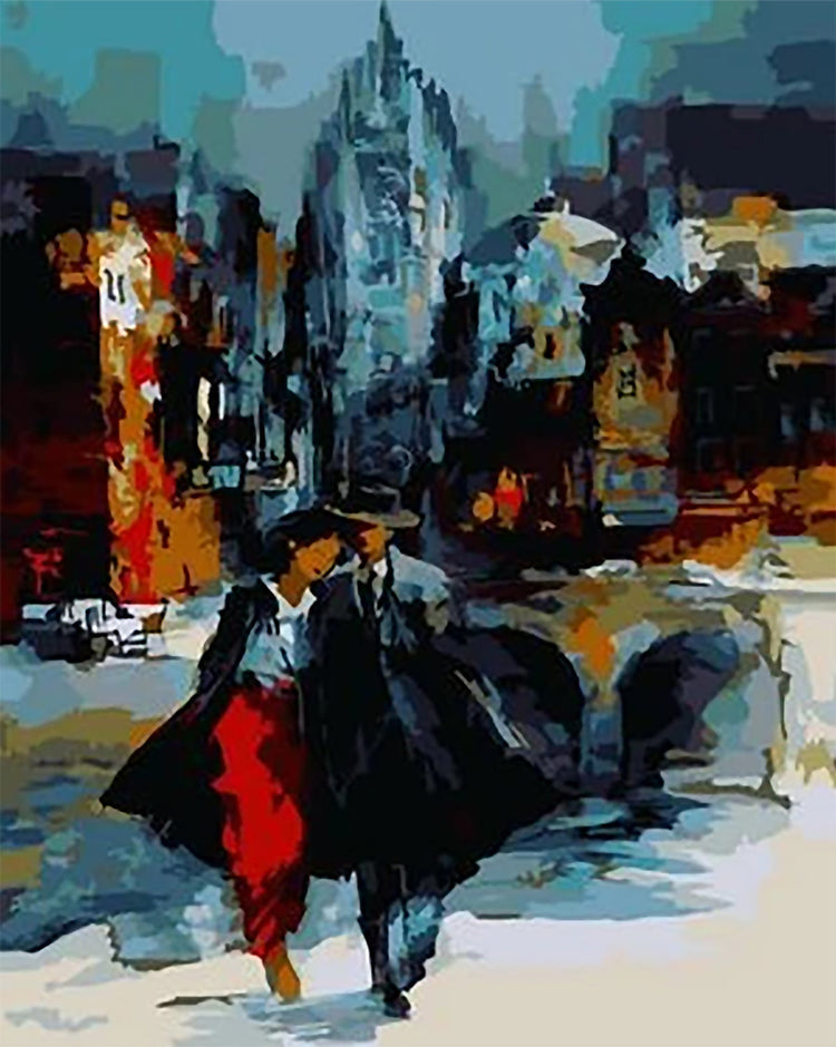 Pareja con Paisaje de Ciudad al Fondo Pintar por Números