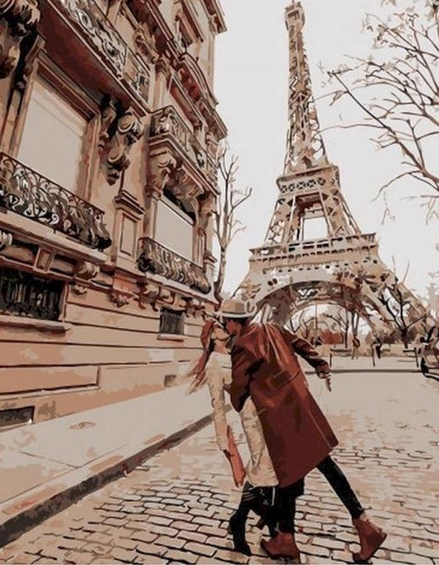 Pareja con Torre Eiffel al Fondo Pintar por Números