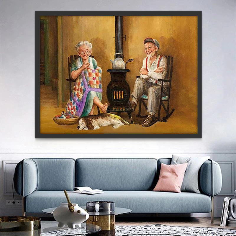Pareja de Ancianos y Su Perrito Pintar por Números