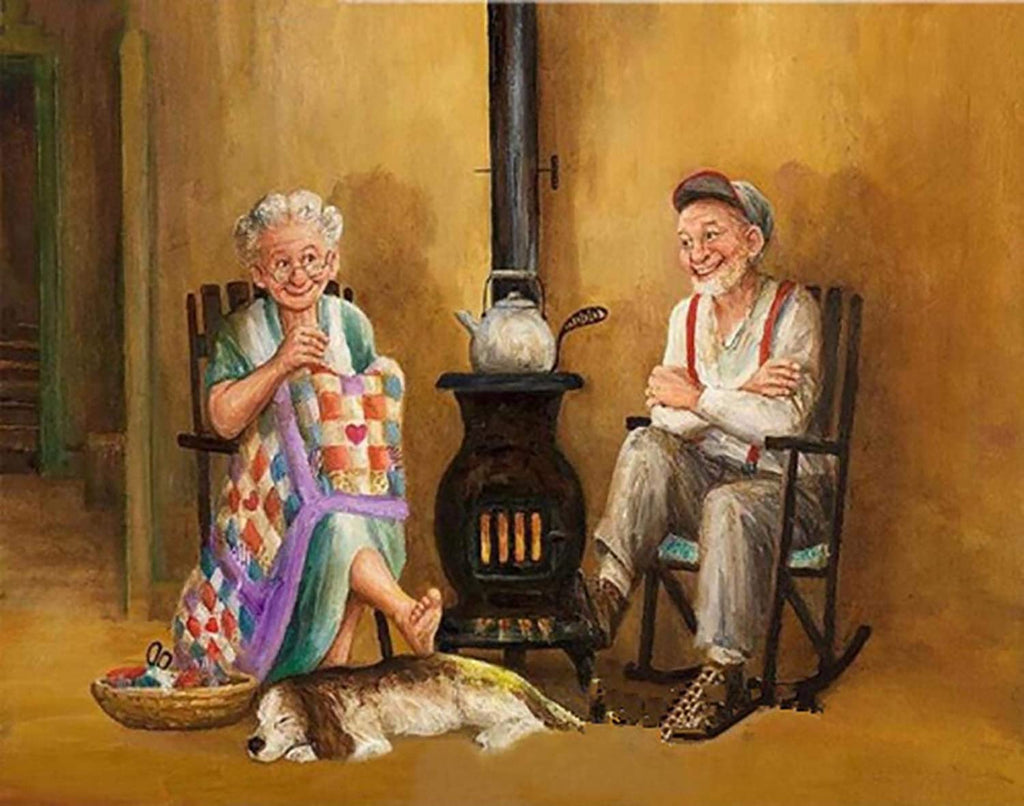 Pareja de Ancianos y Su Perrito Pintar por Números