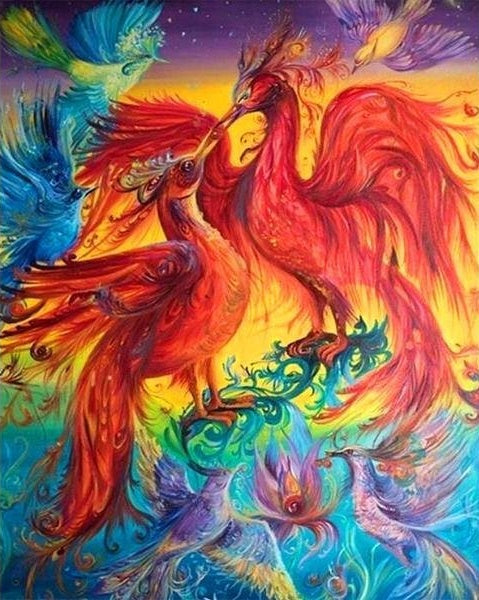 Pareja de Ave Fénix Roja Pintar por Números
