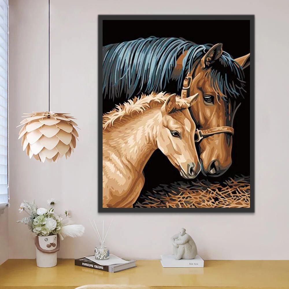 Pareja de Caballos y Fondo Negro Pintar por Números
