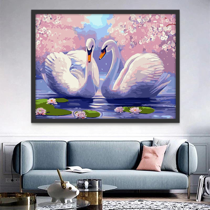 Pareja de Cisnes con Nenúfares Pintar por Números
