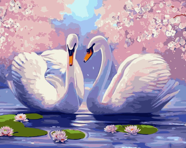 Pareja de Cisnes con Nenúfares Pintar por Números