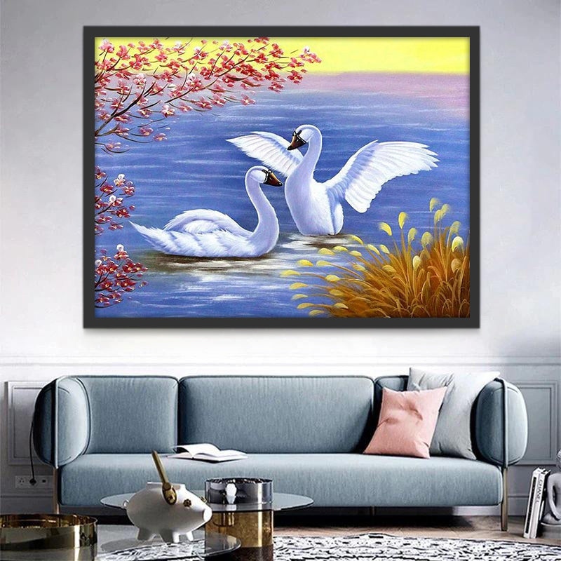 Pareja de Cisnes en Lago Azul Pintar por Números