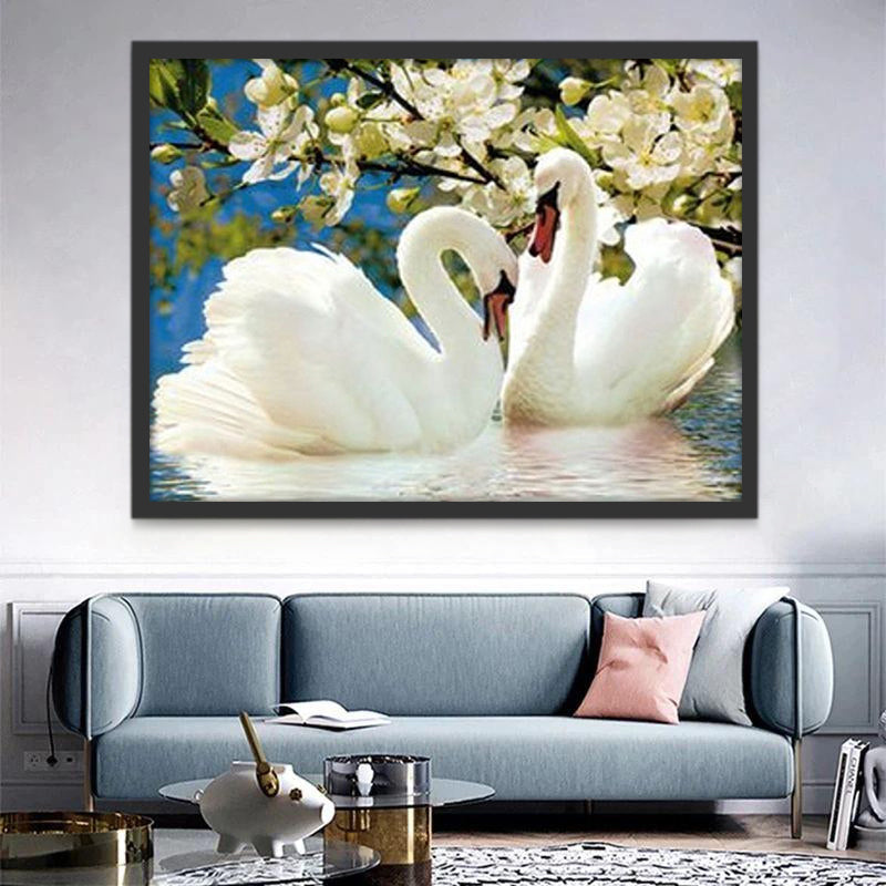 Pareja de Cisnes y Flores Blancas Pintar por Números
