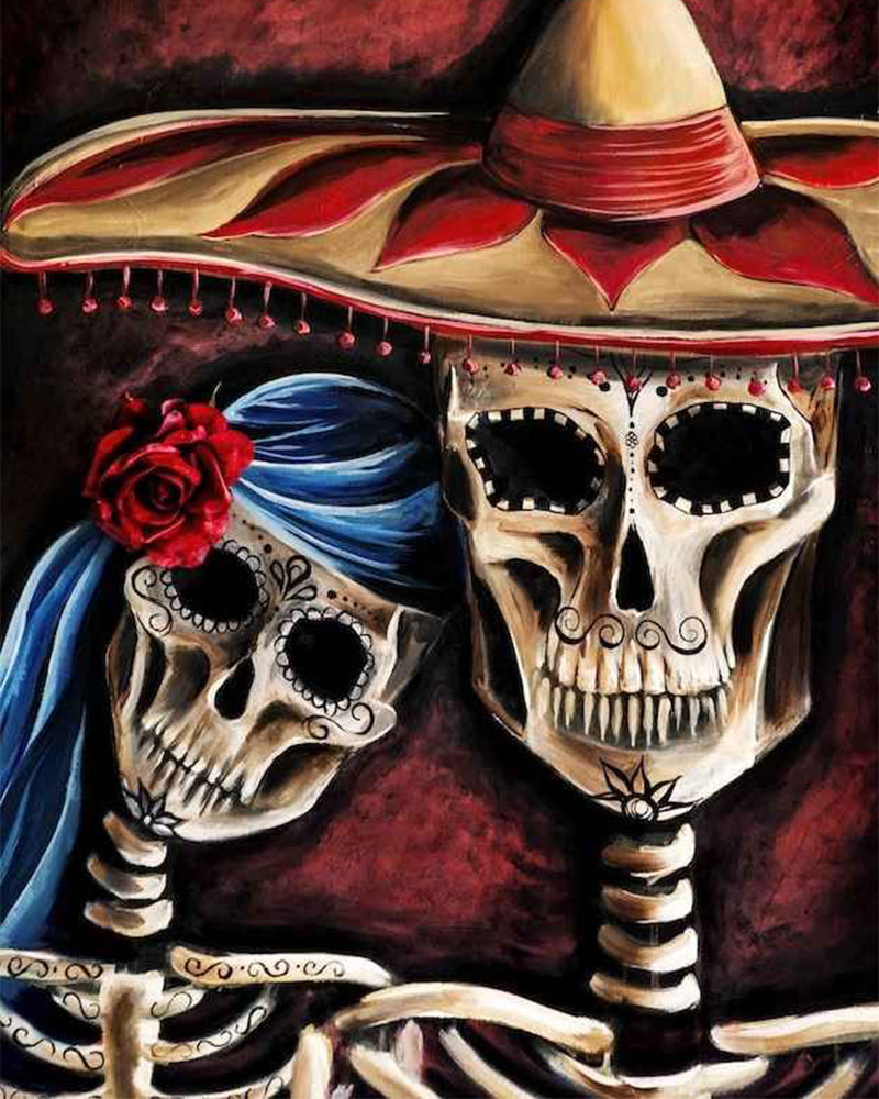 Pareja de Esqueletos Enamorada Pintar por Números