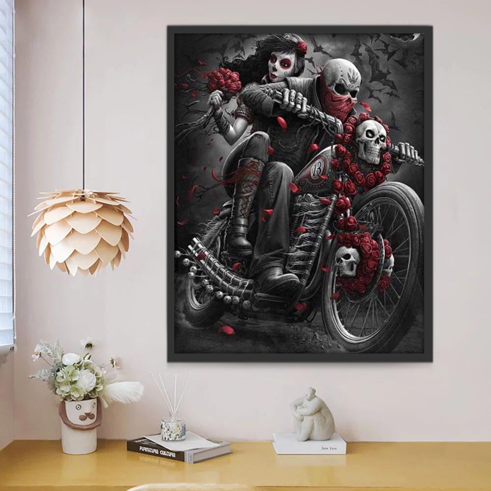 Pareja de Esqueletos sobre Motocicleta Pintar por Números