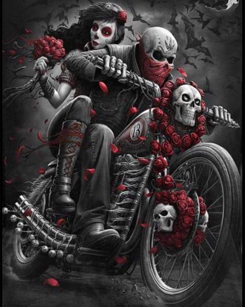 Pareja de Esqueletos sobre Motocicleta Pintar por Números