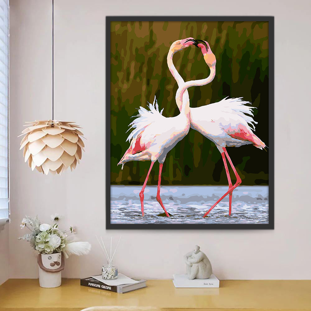 Pareja de Flamencos en Agua Pintar por Números