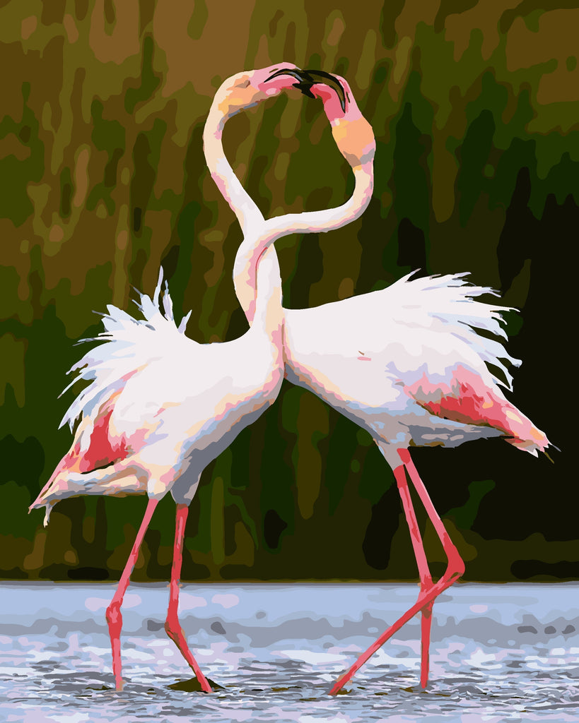 Pareja de Flamencos en Agua Pintar por Números