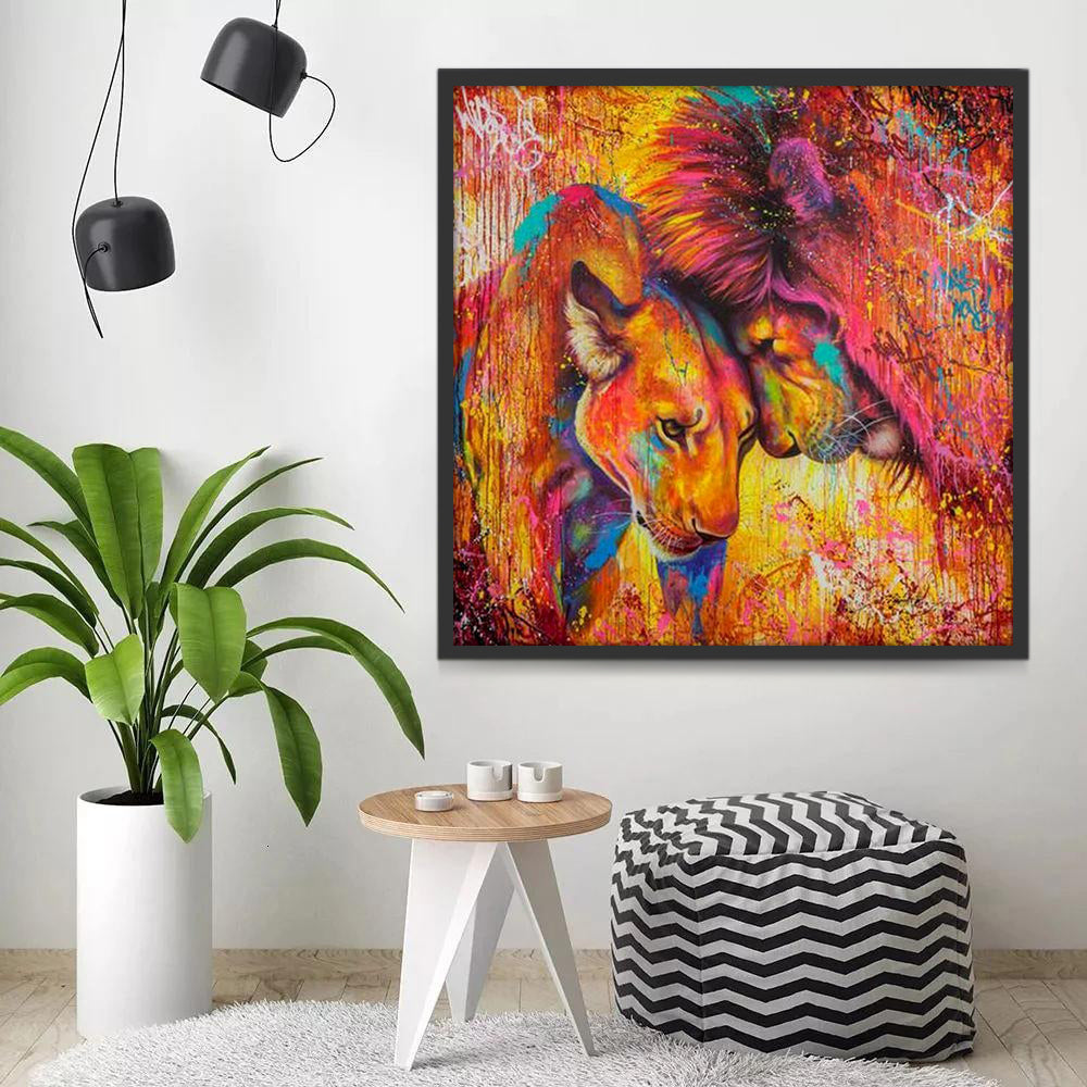 Pareja de Leones Colorida Pintar por Números