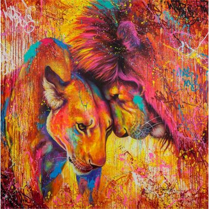 Pareja de Leones Colorida Pintar por Números
