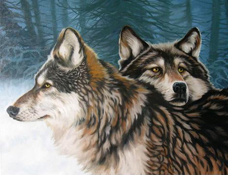 Pareja de Lobos en Bosque Pintar por Números